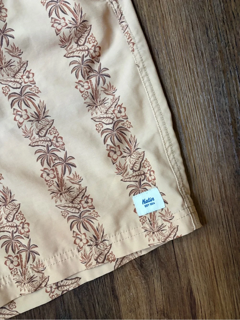 Katin Board Shorts Mens Tan Tropical Floral Drawstring Hybrid Swim Trunks